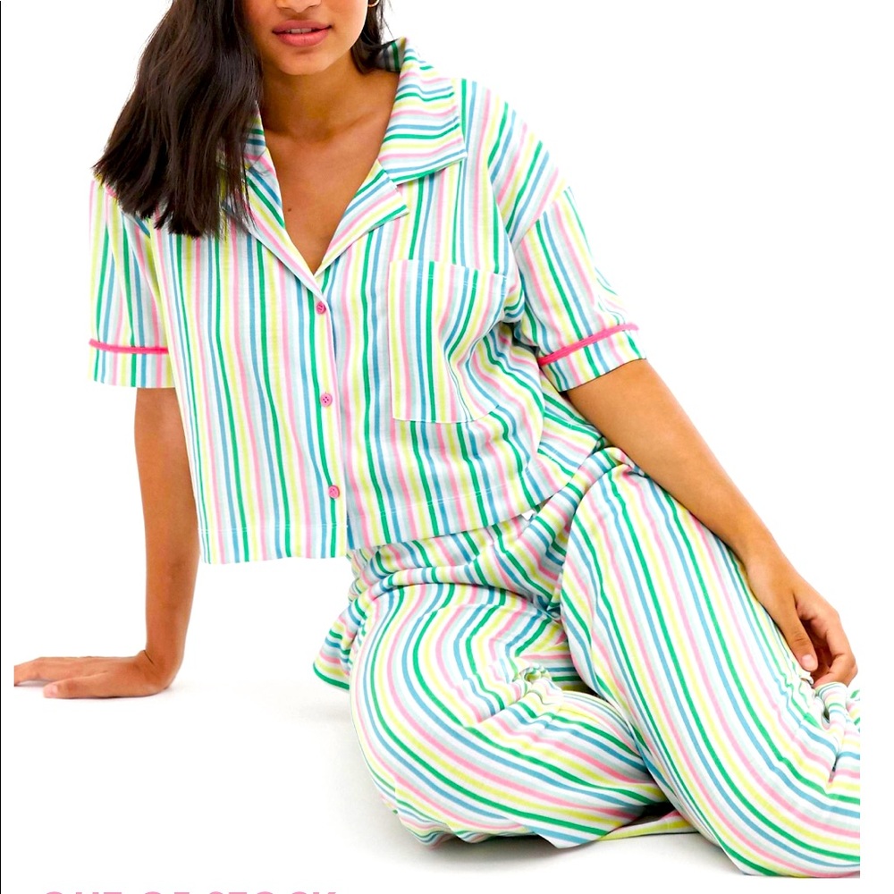 Rainbow Pajama Set: Short Sleeve Button Up & Pant